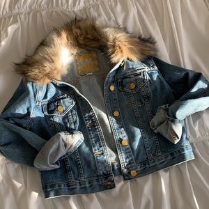 Michael Kors Cropped Denim Jacket with faux fur